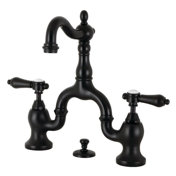 Bridge Bathroom Faucet with Brass PopUp, Matte Black